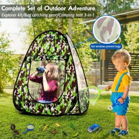 (Do Not Sell on Amazon) Kids Camping Tent Set,15PCS Bug Catching Kit with Camouflage Military Pop Up Play Tent ,Camping Toys Kids Explorer Kit