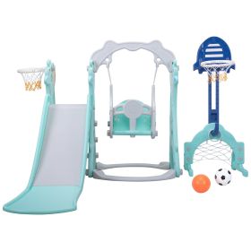 5 in 1 Slide and Swing Playing Set, Toddler Extra-Long Slide with 2 Basketball Hoops, Football, Ringtoss, Indoor Outdoor