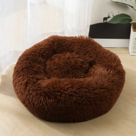 Dog Beds For Small Dogs Round Plush Cat Litter Kennel Pet Nest Mat Puppy Beds (Option: Dark coffee-120cm)