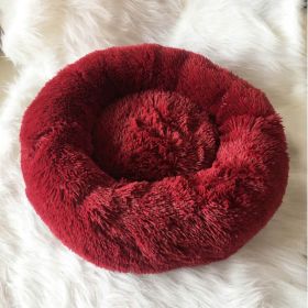 Dog Beds For Small Dogs Round Plush Cat Litter Kennel Pet Nest Mat Puppy Beds (Option: Good Red-50cm)