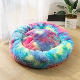 Dog Beds For Small Dogs Round Plush Cat Litter Kennel Pet Nest Mat Puppy Beds (Option: Rainbow-60cm)