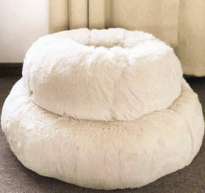 Dog Beds For Small Dogs Round Plush Cat Litter Kennel Pet Nest Mat Puppy Beds (Option: White-60cm)