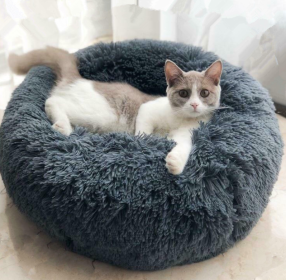 Dog Beds For Small Dogs Round Plush Cat Litter Kennel Pet Nest Mat Puppy Beds (Option: Gray-60cm)