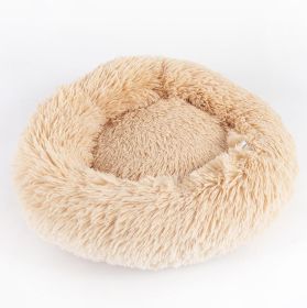 Dog Beds For Small Dogs Round Plush Cat Litter Kennel Pet Nest Mat Puppy Beds (Option: Apricot-50cm)