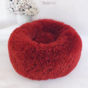 Dog Beds For Small Dogs Round Plush Cat Litter Kennel Pet Nest Mat Puppy Beds (Option: Red-70cm)