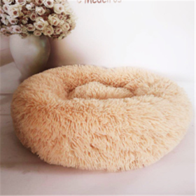 Round Long Hairy Autumn And Winter Nest Pad Cat Mattress (Option: Apricot-80cm)