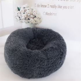 Round Long Hairy Autumn And Winter Nest Pad Cat Mattress (Option: Grey-70cm)