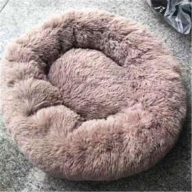 Round Long Hairy Autumn And Winter Nest Pad Cat Mattress (Option: Beige brown-50cm)