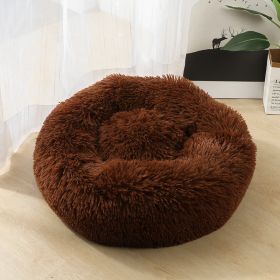 Dog Beds For Small Dogs Round Plush Cat Litter Kennel Pet Nest Mat Puppy Beds (Option: Brown-70cm)