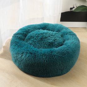 Dog Beds For Small Dogs Round Plush Cat Litter Kennel Pet Nest Mat Puppy Beds (Option: Green-80cm)