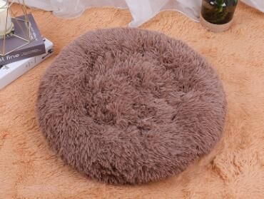 Dog Beds For Small Dogs Round Plush Cat Litter Kennel Pet Nest Mat Puppy Beds (Option: Light brow-50cm)