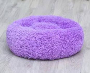 Dog Beds For Small Dogs Round Plush Cat Litter Kennel Pet Nest Mat Puppy Beds (Option: Purple-80cm)