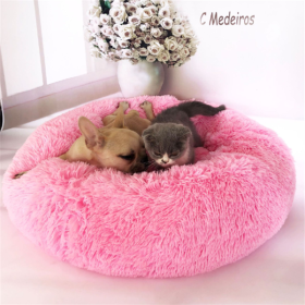 Round Long Hairy Autumn And Winter Nest Pad Cat Mattress (Option: Bright powder-110cm)