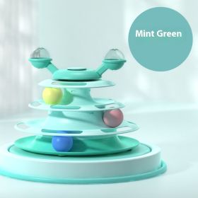 4 Levels Cat Toy Tower Turntable Roller Balls Toys Interactive Intelligence Pets Toys Training Track Puzzle Funny Games Accessories Pet Products (Option: Mint Green-OPP Bag Packaging)