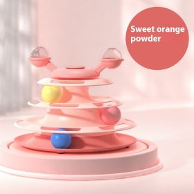 4 Levels Cat Toy Tower Turntable Roller Balls Toys Interactive Intelligence Pets Toys Training Track Puzzle Funny Games Accessories Pet Products (Option: Sweet Orange Pink-OPP Bag Packaging)