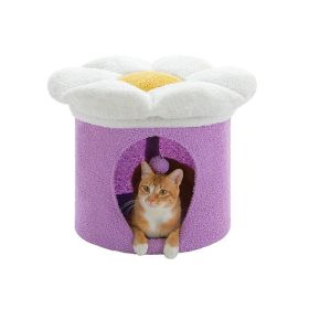 Cylindrical Flower-Shaped Cat House for Home Decor (Color: Purple, size: M)