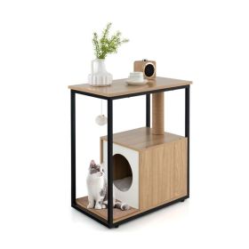 Cat Furniture Coffee Table Cat House with Scratching Post (Color: Natural, Type: Cat House)