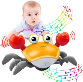 Crawling Crab Baby Toy,Tummy Time Baby Toys with Music and LED Light Will Automatically Avoid Obstacles, for Toddler Interactive Development Toy (Color: Orange)