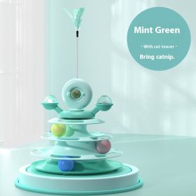 4 Levels Cat Toy Tower Turntable Roller Balls Toys Interactive Intelligence Pets Toys Training Track Puzzle Funny Games Accessories Pet Products (Option: Mint Green Cat Teaser-OPP Bag Packaging)