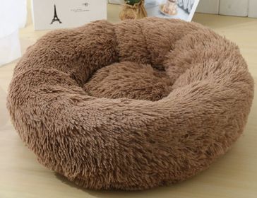 Dog Beds For Small Dogs Round Plush Cat Litter Kennel Pet Nest Mat Puppy Beds (Option: Light coffee-60cm)